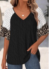 Black Tummy Coverage Leopard Half Sleeve T Shirt
