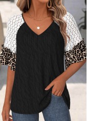 Black Tummy Coverage Leopard Half Sleeve T Shirt | thumb picture 