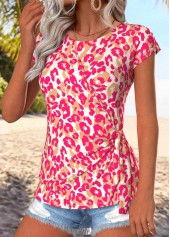 Hot Pink Tie Leopard Short Sleeve T Shirt