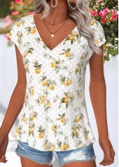 Light Yellow Tummy Coverage Plants Print T Shirt | thumb picture 