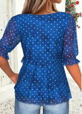 Dark Blue Peplum Polka Dot Half Sleeve Blouse | thumb picture 