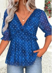 Dark Blue Peplum Polka Dot Half Sleeve Blouse | thumb picture 