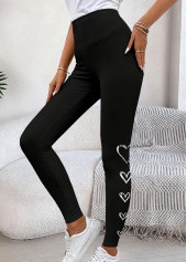 Black Heart Print High Waisted Ankle Length Leggings