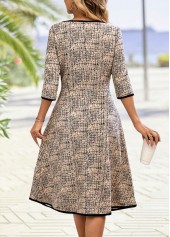 Light Camel Tummy Coverage 3/4 Sleeve Round Neck Dress | thumb picture 