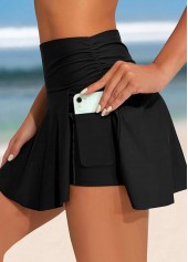 Wide Waistband High Waisted Black Swim Skirt