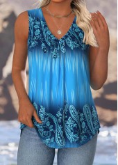 Blue Tummy Coverage Paisley Print Sleeveless Tank Top | thumb picture 