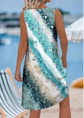 Multi Color Ocean Print Sleeveless Round Neck Dress | thumb picture 