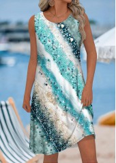 Multi Color Ocean Print Sleeveless Round Neck Dress | thumb picture 