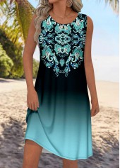 Multi Color Tribal Print Sleeveless Round Neck Dress