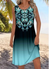 Multi Color Tribal Print Sleeveless Round Neck Dress | thumb picture 