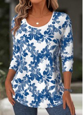 Blue Tummy Coverage Leaf Print Long Sleeve T Shirt | thumb picture 