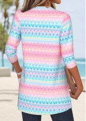 Multi Color Tummy Coverage Geometric Print 3/4 Sleeve Coat | thumb picture 