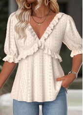 Beige Tummy Coverage Half Sleeve V Neck Blouse