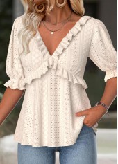 Beige Tummy Coverage Half Sleeve V Neck Blouse | thumb picture 