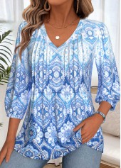 Blue Tummy Coverage Tribal Print 3/4 Sleeve Blouse | thumb picture 