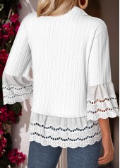 White Tummy Coverage 3/4 Sleeve Turn Down Collar Shirt | thumb picture 