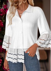 White Tummy Coverage 3/4 Sleeve Turn Down Collar Shirt | thumb picture 