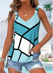 Cyan Tummy Coverage Geometric Print Sleeveless Camisole Top
