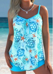 Modest/full Coverage Mid Waisted Marine Life Print Tankini Set