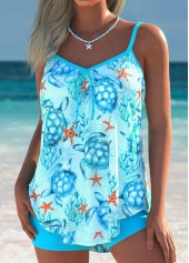 Modest/full Coverage Mid Waisted Marine Life Print Tankini Set | thumb picture 