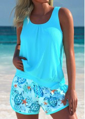 Tummy Coverage Mid Waisted Marine Life Print Tankini Set
