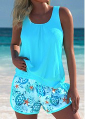 Tummy Coverage Mid Waisted Marine Life Print Tankini Set | thumb picture 