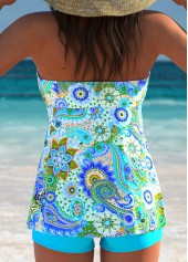 Tummy Coverage High Waisted Paisley Print Cyan Tankini Set | thumb picture 
