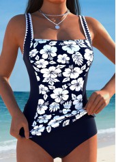 Tummy Coverage Mid Waisted Floral Print Navy Tankini Set | thumb picture 