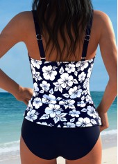 Tummy Coverage Mid Waisted Floral Print Navy Tankini Set | thumb picture 