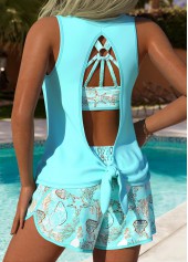 Tummy Coverage Mid Waisted Marine Life Print Tankini Set