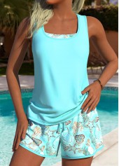 Tummy Coverage Mid Waisted Marine Life Print Tankini Set | thumb picture 