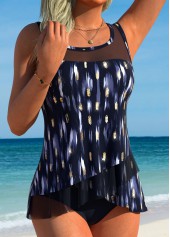 Cross Hem Mid Waisted Graffiti Print Black Tankini Set