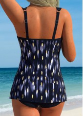 Cross Hem Mid Waisted Graffiti Print Black Tankini Set | thumb picture 