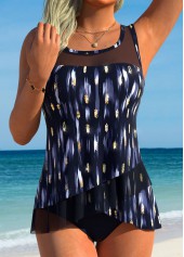 Cross Hem Mid Waisted Graffiti Print Black Tankini Set | thumb picture 
