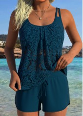 Tummy Coverage Mid Waisted Peacock Blue Tankini Set