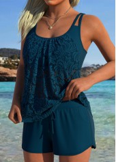 Tummy Coverage Mid Waisted Peacock Blue Tankini Set | thumb picture 