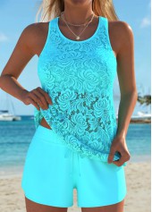 Tummy Coverage Mid Waisted Cyan Tankini Set