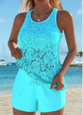 Tummy Coverage Mid Waisted Cyan Tankini Set | thumb picture 