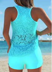 Tummy Coverage Mid Waisted Cyan Tankini Set | thumb picture 