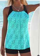 Tummy Coverage Cyan Tankini Set and Bra