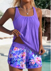 Tummy Coverage Mid Waisted Floral Print Purple Tankini Set | thumb picture 