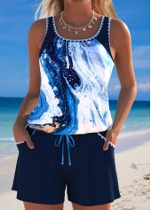 Tummy Coverage Marble Print Blue One Piece Swimwear