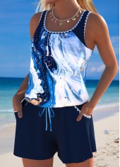Tummy Coverage Marble Print Blue One Piece Swimwear | thumb picture 