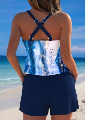 Tummy Coverage Marble Print Blue One Piece Swimwear | thumb picture 