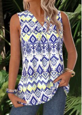 Purplish Blue Tummy Coverage Tribal Print Sleeveless Tank Top | thumb picture 