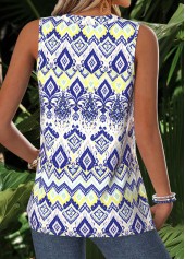 Purplish Blue Tummy Coverage Tribal Print Sleeveless Tank Top | thumb picture 
