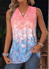 Multi Color Tummy Coverage Tribal Print Sleeveless Tank Top