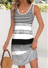 Multi Color Tummy Coverage Striped Short Sleeveless Dress | thumb picture 
