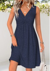 Navy Tummy Coverage Short Sleeveless V Neck Dress | thumb picture 