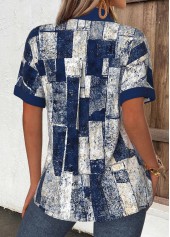 Navy Tummy Coverage Geometric Print Short Sleeve Shirt | thumb picture 